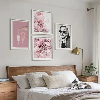 Set od 4 slike u okviru elegantni motivi božura i ruža