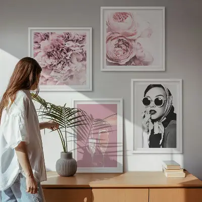 Set od 4 slike u okviru elegantni motivi božura i ruža