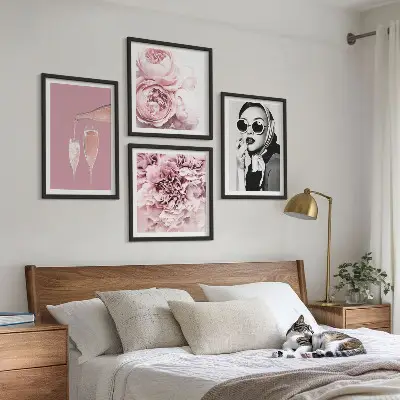 Set od 4 slike u okviru elegantni motivi božura i ruža