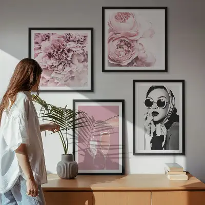 Set od 4 slike u okviru elegantni motivi božura i ruža