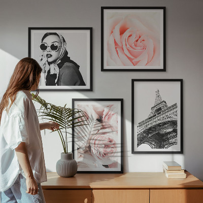 Dekorativni komplet slika za zid Eiffelov portret žene ruže