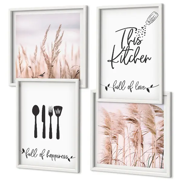 Komplet slika za spavaću sobu s natpisom u boho stilu s motivom trave za kuhinju