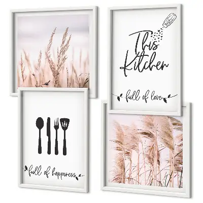 Komplet slika za spavaću sobu s natpisom u boho stilu s motivom trave za kuhinju