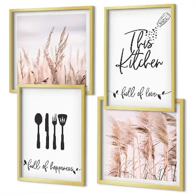 Komplet slika za spavaću sobu s natpisom u boho stilu s motivom trave za kuhinju