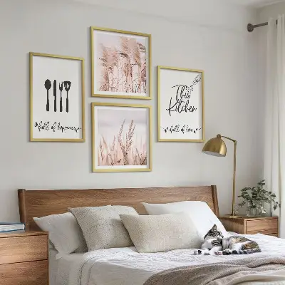 Komplet slika za spavaću sobu s natpisom u boho stilu s motivom trave za kuhinju