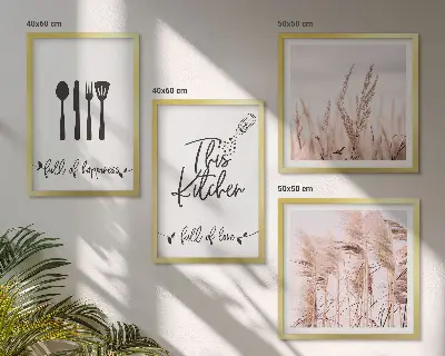 Komplet slika za spavaću sobu s natpisom u boho stilu s motivom trave za kuhinju