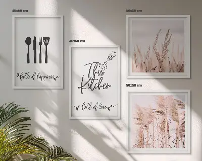 Komplet slika za spavaću sobu s natpisom u boho stilu s motivom trave za kuhinju