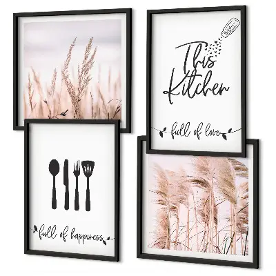 Komplet slika za spavaću sobu s natpisom u boho stilu s motivom trave za kuhinju