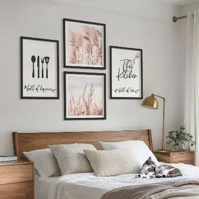 Komplet slika za spavaću sobu s natpisom u boho stilu s motivom trave za kuhinju