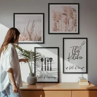 Komplet slika za spavaću sobu s natpisom u boho stilu s motivom trave za kuhinju
