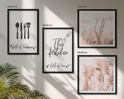 Komplet slika za spavaću sobu s natpisom u boho stilu s motivom trave za kuhinju