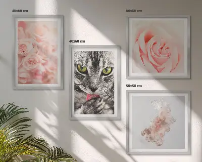 Apstraktne sive mačje ruže set od 4 slike u okviru