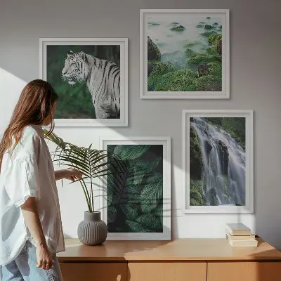 Lišće vodopada bijelog tigra set od 4 slike u okviru