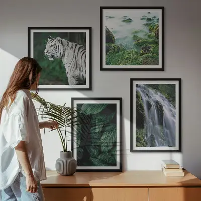Lišće vodopada bijelog tigra set od 4 slike u okviru