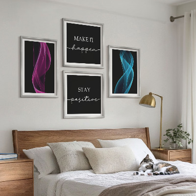 Komplet slika za spavaću sobu Neonske linije valova na pozadini