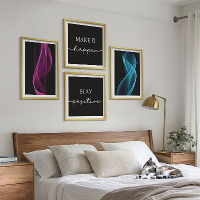 Komplet slika za spavaću sobu Neonske linije valova na pozadini