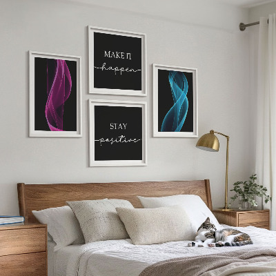 Komplet slika za spavaću sobu Neonske linije valova na pozadini