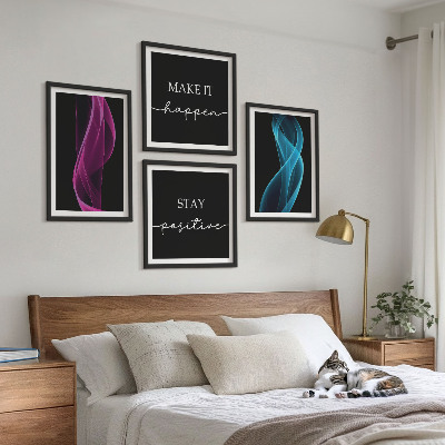 Komplet slika za spavaću sobu Neonske linije valova na pozadini