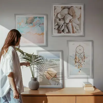 Dekorativni komplet zidnih slika boho knjiga s motivom morskih školjki