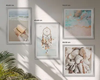 Dekorativni komplet zidnih slika boho knjiga s motivom morskih školjki