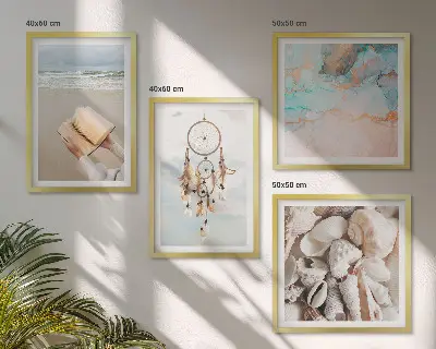 Dekorativni komplet zidnih slika boho knjiga s motivom morskih školjki
