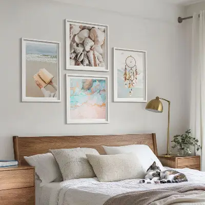 Dekorativni komplet zidnih slika boho knjiga s motivom morskih školjki