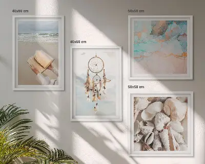 Dekorativni komplet zidnih slika boho knjiga s motivom morskih školjki
