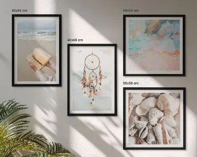 Dekorativni komplet zidnih slika boho knjiga s motivom morskih školjki