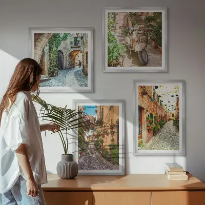 Set od 4 slike u okviru motivi talijanskih ulica i cvijeća