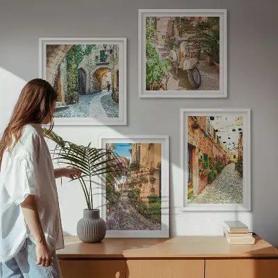 Set od 4 slike u okviru motivi talijanskih ulica i cvijeća