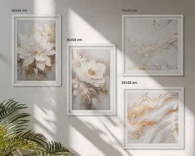 Apstraktno cvijeće od mramora set od 4 slike u okviru