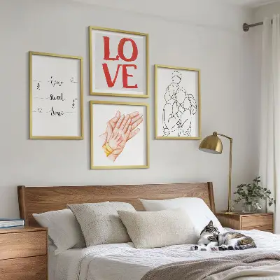 Dekorativni komplet zidnih slika obiteljske ilustracije s kućnim motivima