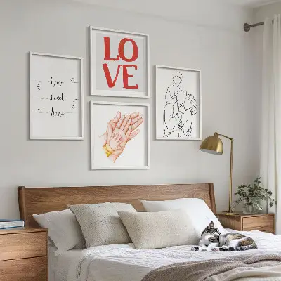 Dekorativni komplet zidnih slika obiteljske ilustracije s kućnim motivima