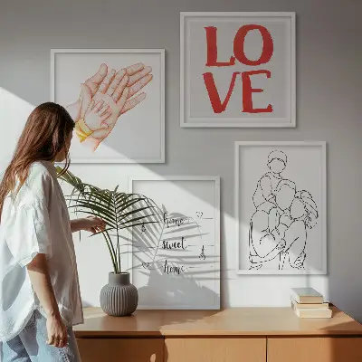 Dekorativni komplet zidnih slika obiteljske ilustracije s kućnim motivima