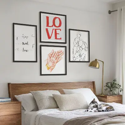 Dekorativni komplet zidnih slika obiteljske ilustracije s kućnim motivima
