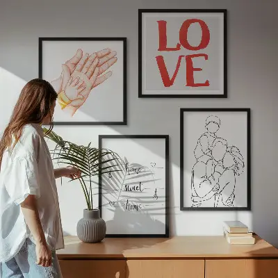 Dekorativni komplet zidnih slika obiteljske ilustracije s kućnim motivima