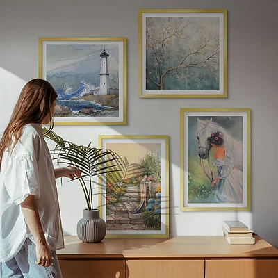 Komplet slika za spavaću sobu motiv svjetionika s krajolikom djevojke i konja
