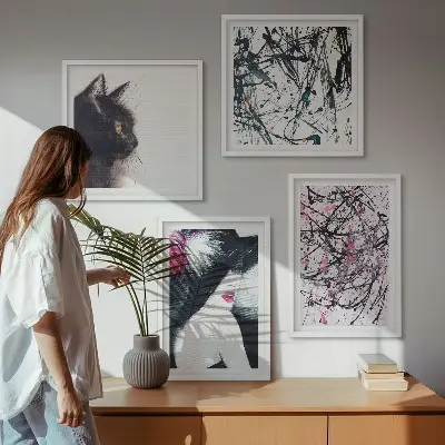 Dekorativni komplet slika za zid apstraktni uzorci s motivom mačaka