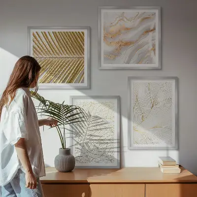 Komplet slika za spavaću sobu s motivom apstraktnih mramornih uzoraka lišća