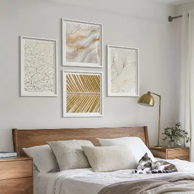 Komplet slika za spavaću sobu s motivom apstraktnih mramornih uzoraka lišća
