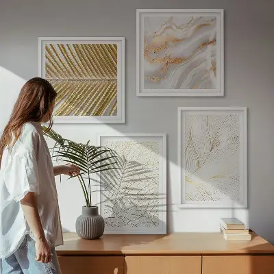 Komplet slika za spavaću sobu s motivom apstraktnih mramornih uzoraka lišća