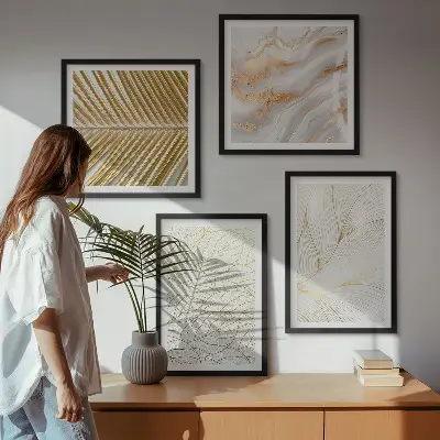 Komplet slika za spavaću sobu s motivom apstraktnih mramornih uzoraka lišća