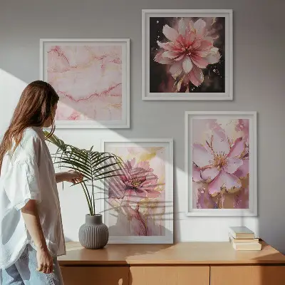Komplet slika za spavaću sobu s motivom cvjetne kompozicije od bijelih ruža