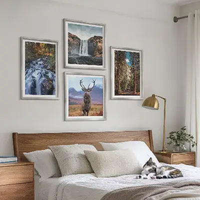 Komplet slika za spavaću sobu s motivom vodopada, šume, planine i jelena u prirodi