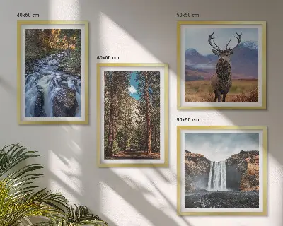 Komplet slika za spavaću sobu s motivom vodopada, šume, planine i jelena u prirodi