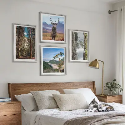 Set od 4 slike u okviru cesta kroz šumu s motivom planine i jelena u prirodi