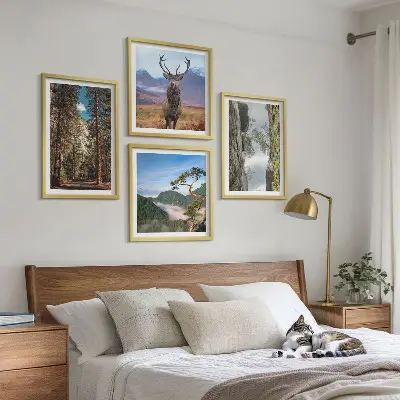 Set od 4 slike u okviru cesta kroz šumu s motivom planine i jelena u prirodi