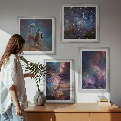 Kozmički zvjezdani pejzaži set od 4 slike u okviru