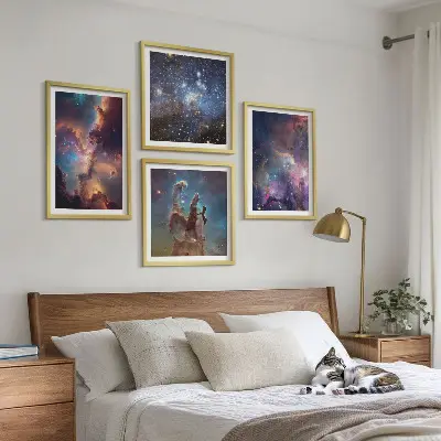 Kozmički zvjezdani pejzaži set od 4 slike u okviru