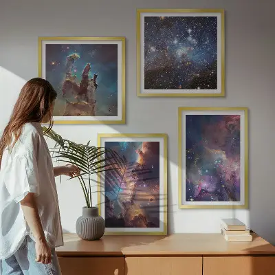 Kozmički zvjezdani pejzaži set od 4 slike u okviru